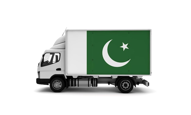 Delivery van with Pakistan flag logistics concept