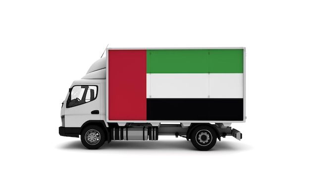 Delivery van with UAE flag logistics concept