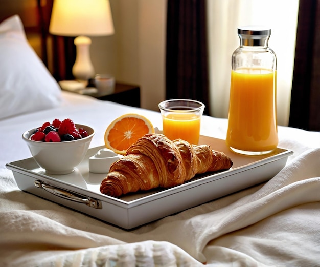 Photo deluxe breakfast tray amidst hotel serenity