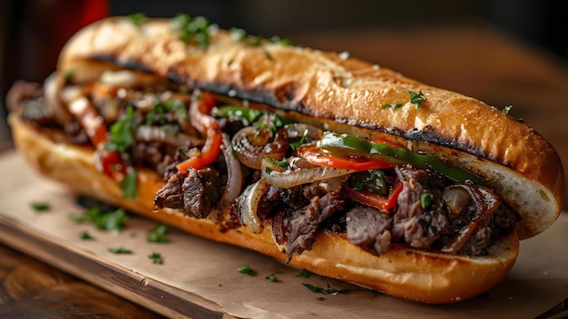 Deluxe Cheesesteak Delight with Beef and Veggies Concept Beef Cheesesteak Veggies Deluxe Sandwich