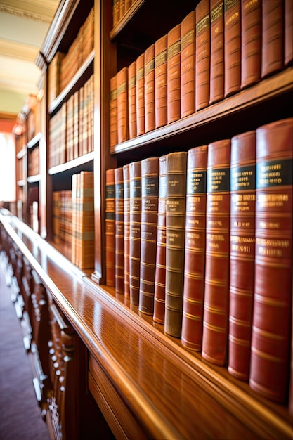 Photo delve into the secrets of history as you explore this image of an ancient library bookshelf where timeworn volumes hold stories waiting to be discovered