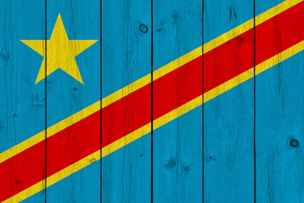 Photo democratic republic of the congo flag painted on old wood plank