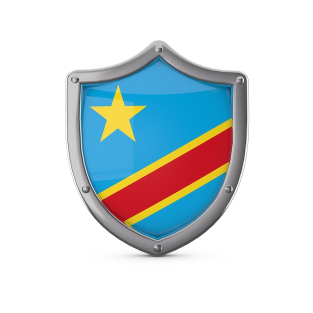 Democratic republic of congo security concept metal shield shape with national flag