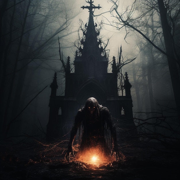 A Demon crawling out of a church in the woods Gothic by Ai Generated