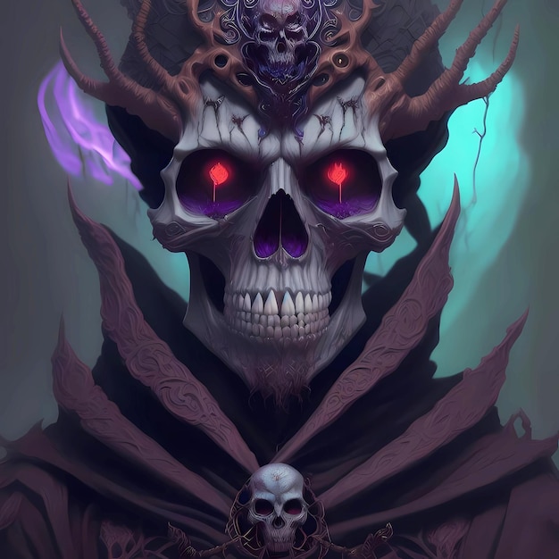 Demon Skull With Horns And Red Eyes