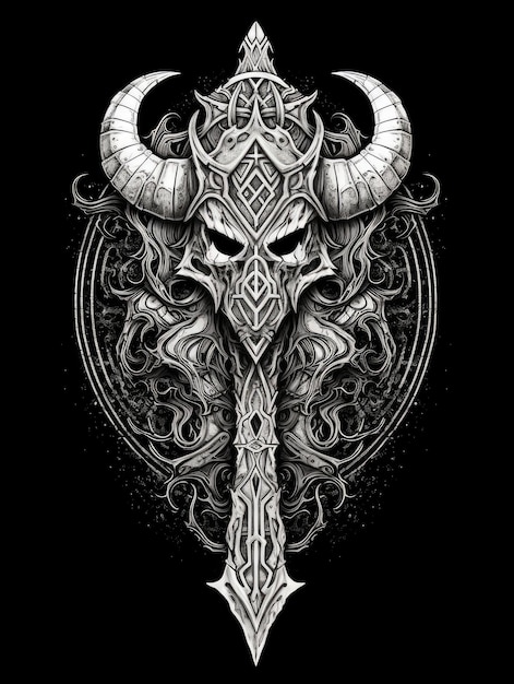 Demon sword black and white Print for Tshirts Generative AI