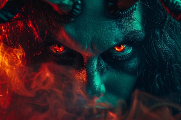 Photo a demon with horns and red eyes