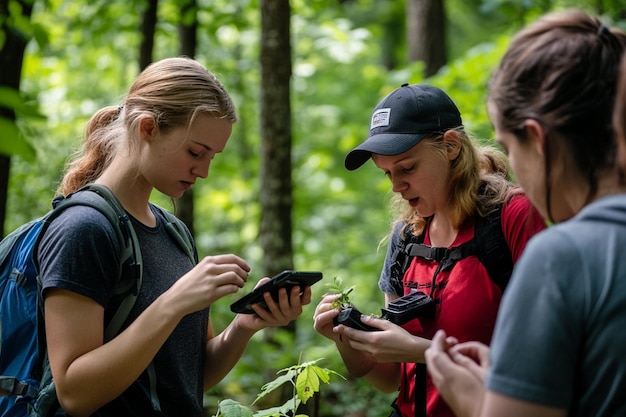 Photo demonstrating geocaching techniques to newcomers a generative ai