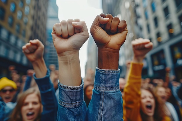 demonstration of people shouting with fist in the air World Body Language Day