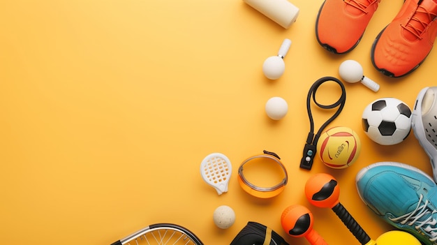 Photo demonstration of sports equipment on a plain color background for playing sports and performing heal