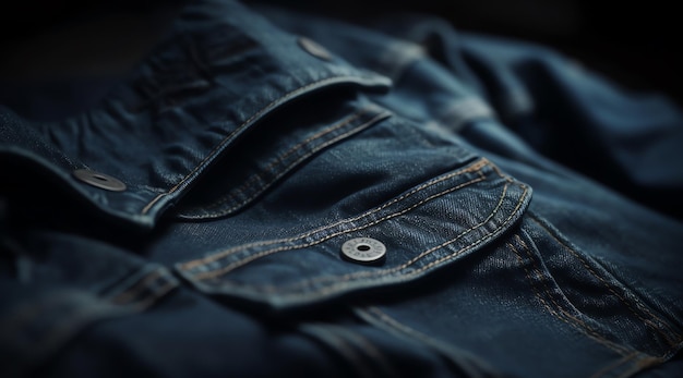 A denim jacket with a button on it