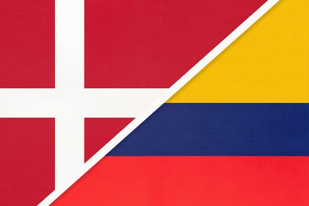 Denmark and Colombia symbol of country Danish vs Colombian national flags