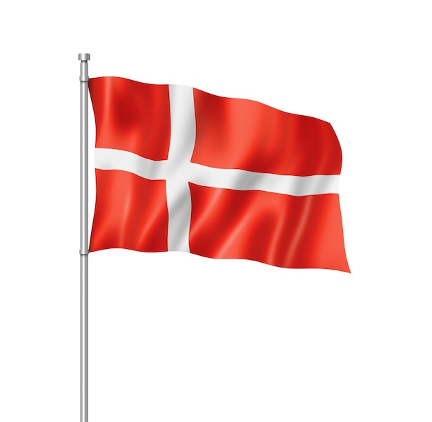 Denmark flag, three dimensional render, isolated on white