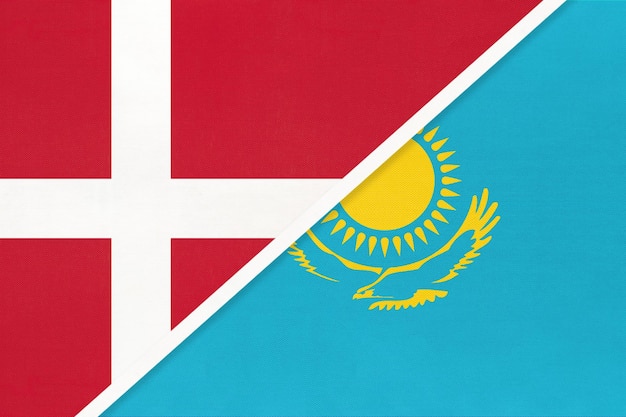 Denmark and Kazakhstan symbol of country Danish vs Kazakhstani national flags