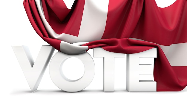 Denmark vote concept Vote word covered in national flag 3D Render