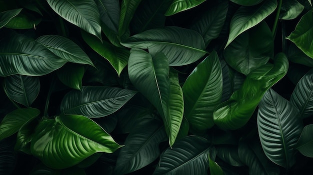 Dense cluster of dark green tropical leaves Nature photography