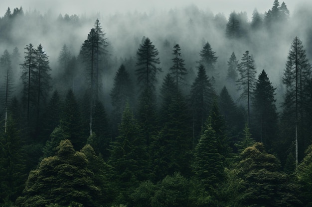 Photo dense forest with towering trees and fo