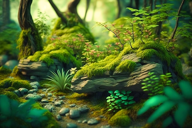 A dense green forest with a wild and natural appearance