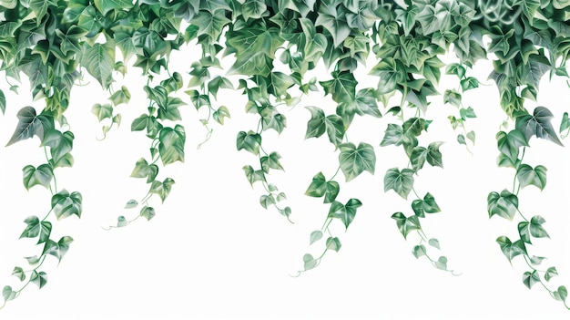 Photo dense ivy overhang on white backdrop lush green ivy leaves hanging densely from the top on a white background useful as a natural decor element in design