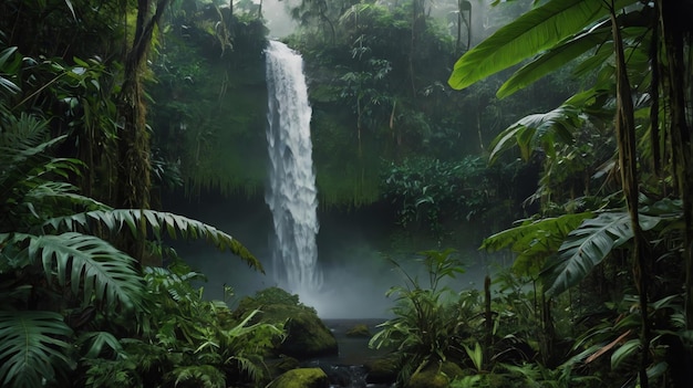 dense jungle with bright sunlight shining through the trees