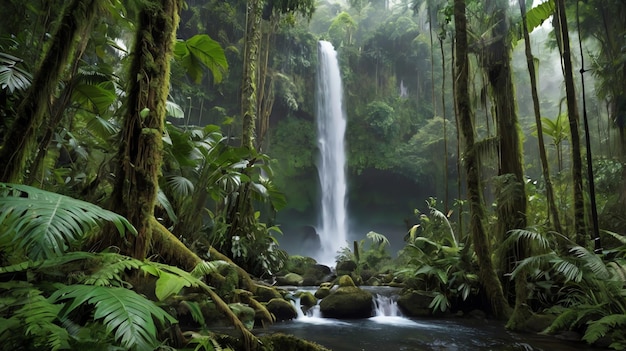 dense jungle with bright sunlight shining through the trees