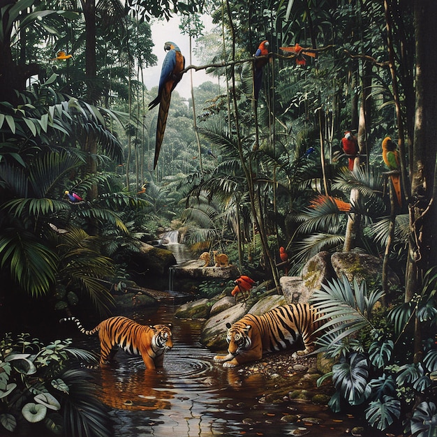 Photo dense jungle with endangered species