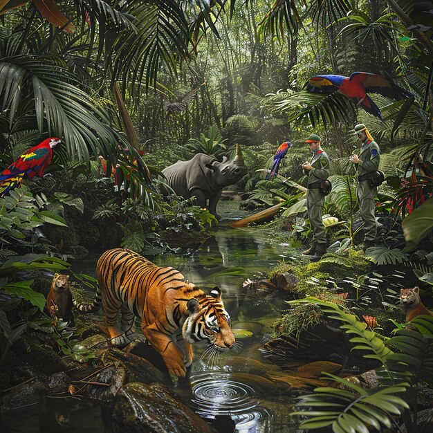 Photo dense jungle with endangered species