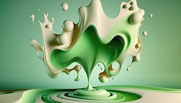 Dense liquid of mixed colors splashing and forming droplets in the air on color background Illustration for wallpaper Generative AI