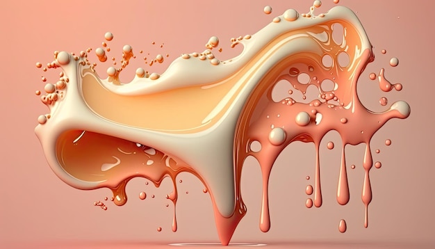 Dense liquid of mixed colors splashing and forming droplets in the air on color background Illustration for wallpaper Generative AI