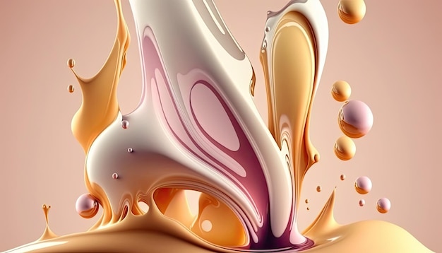 Dense liquid of mixed colors splashing and forming droplets on color background Illustration for wallpaper Generative AI