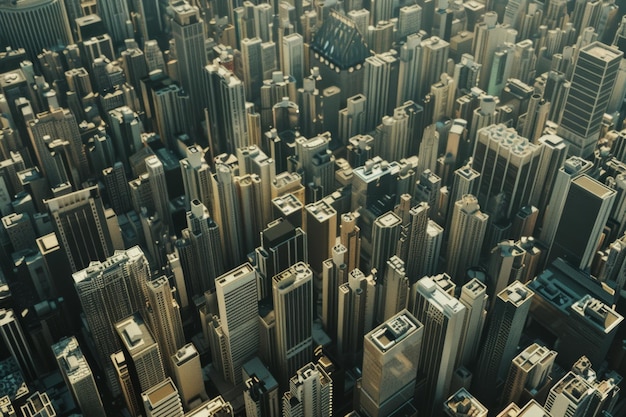 Photo a dense metropolis with countless skyscrapers from a birdseye view