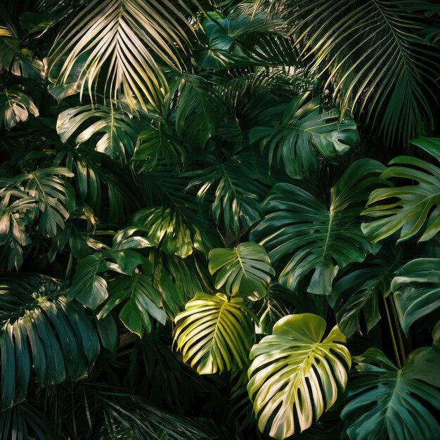 Photo dense tropical foliage with lush overlapping green leaves