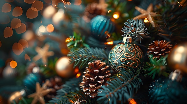 A densely decorated Christmas tree