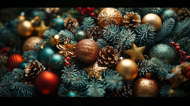 A densely decorated Christmas tree