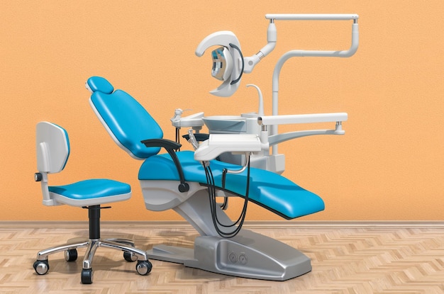 Dental chair in interior 3D rendering