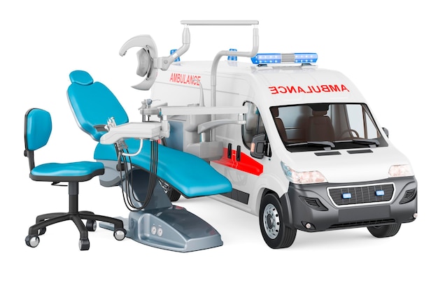 Dental Chair with ambulance van 3D rendering