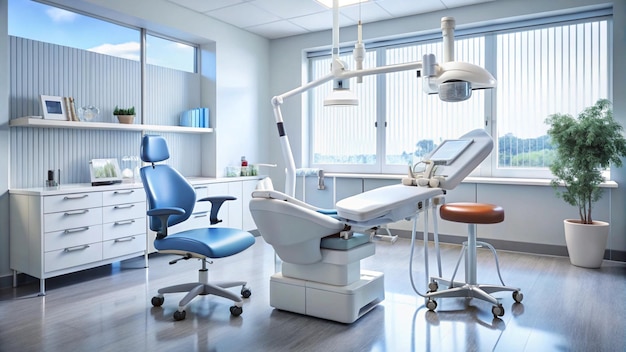 Photo a dental chair with a blue chair and a chair with a blue chair