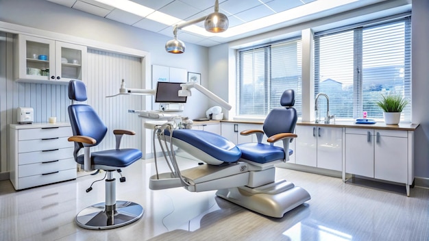 a dental chair with a laptop on it