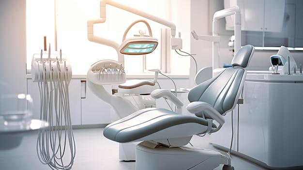 Dental chair with medical tools AI Generative AI Generative