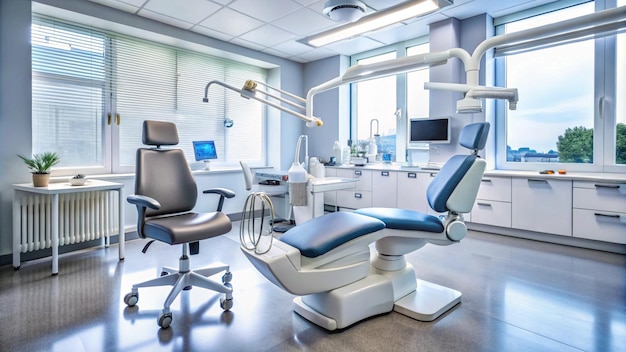 a dental chair with a monitor on it