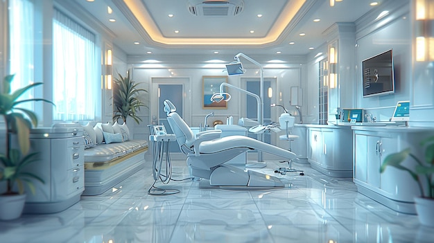 Dental clinic interior with digital and modern dentist equipments cabin room photography