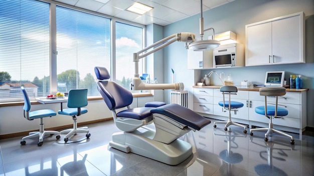 a dental clinic with a mirror and a picture of a window