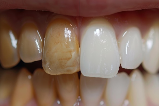 Photo dental health comparison longterm smoker vs nonsmoker closeup for educational purposes