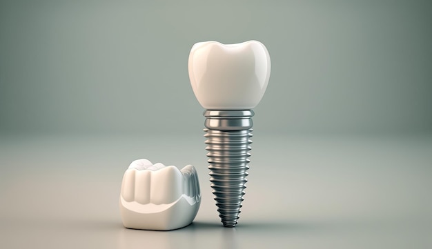 The dental implant and crown model on light background Generative AI