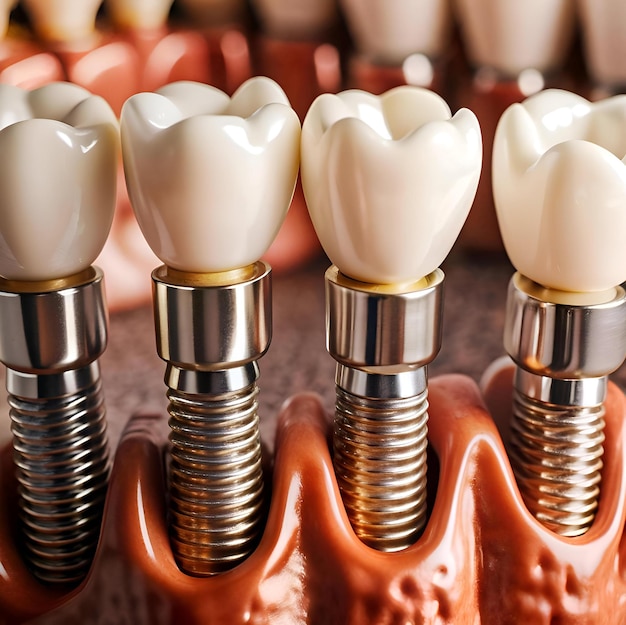 Photo dental implants 3d model a realistic and detailed representation of dental implants perfect for educational purposes medical illustrations and dental marketing materials