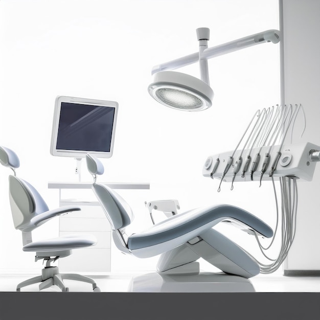 Photo dental medical equipment with plain white background space for your text and image