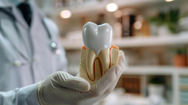 Dental Model Held by Dentist in Gloved Hand