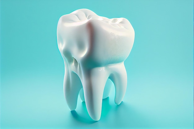 Dental model of premolar tooth on blue backgroun 3d illustration