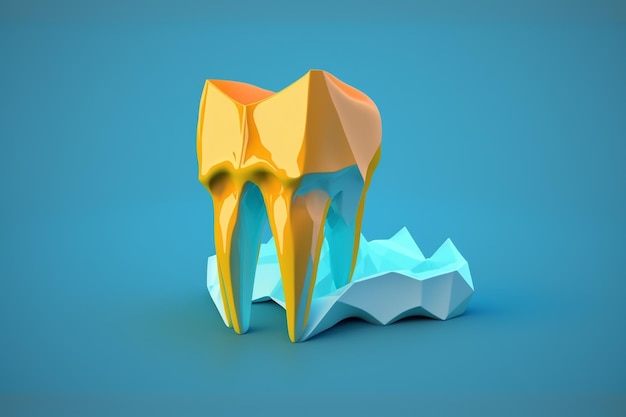 Dental model of premolar tooth in low poly style on blue background illustration