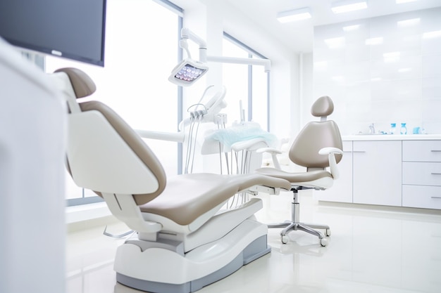 Dental Office With Dentist Chair Dental Tools And Waiting Area